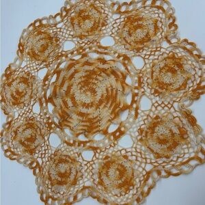 Vintage Crochet Doily Variegated Orange/White 27” Handmade Fall Halloween Decor